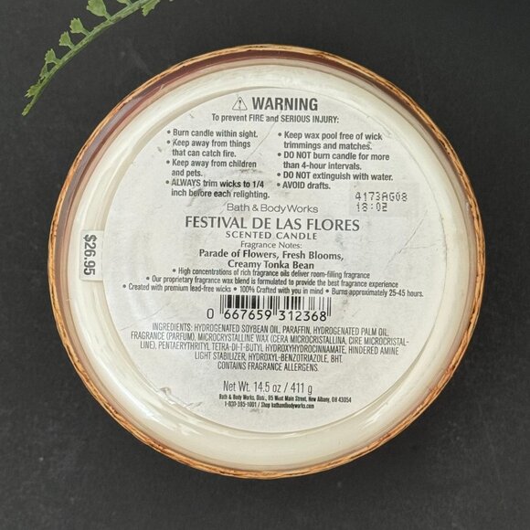 BBW Festival De Las Flores Bath & Body Works 3 Wick Candle - Picture 10 of 10